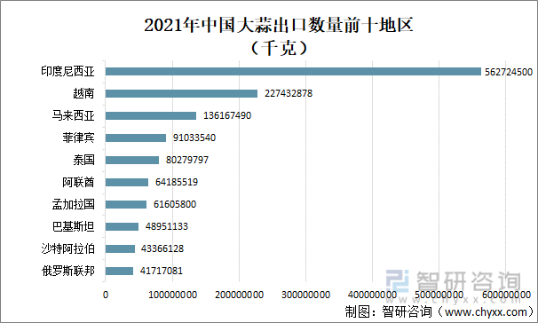 2021年中国大蒜出口数量前十地区