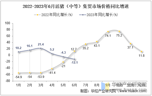 2022-2023年6月活猪（中等）集贸市场价格同比增速